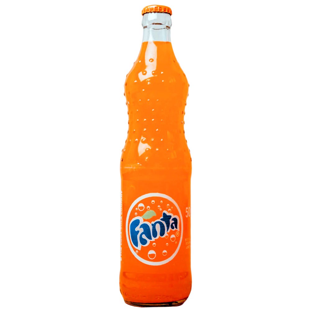 Fanta orange flavour in a 50 cl. bottle with an aluminium cap